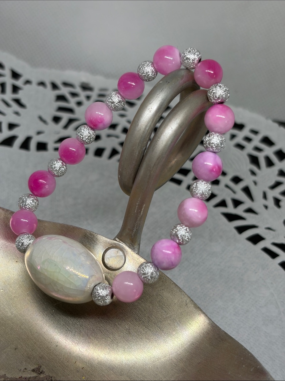 PINK JADE Romantic Bracelet French Countryside Rustic Luxe Boho - Picture 3 of 5